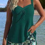 ALBA™ | Tankini Listrado de Duas Peças Curto de Praia