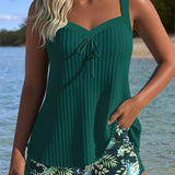 ALBA™ | Tankini Listrado de Duas Peças Curto de Praia