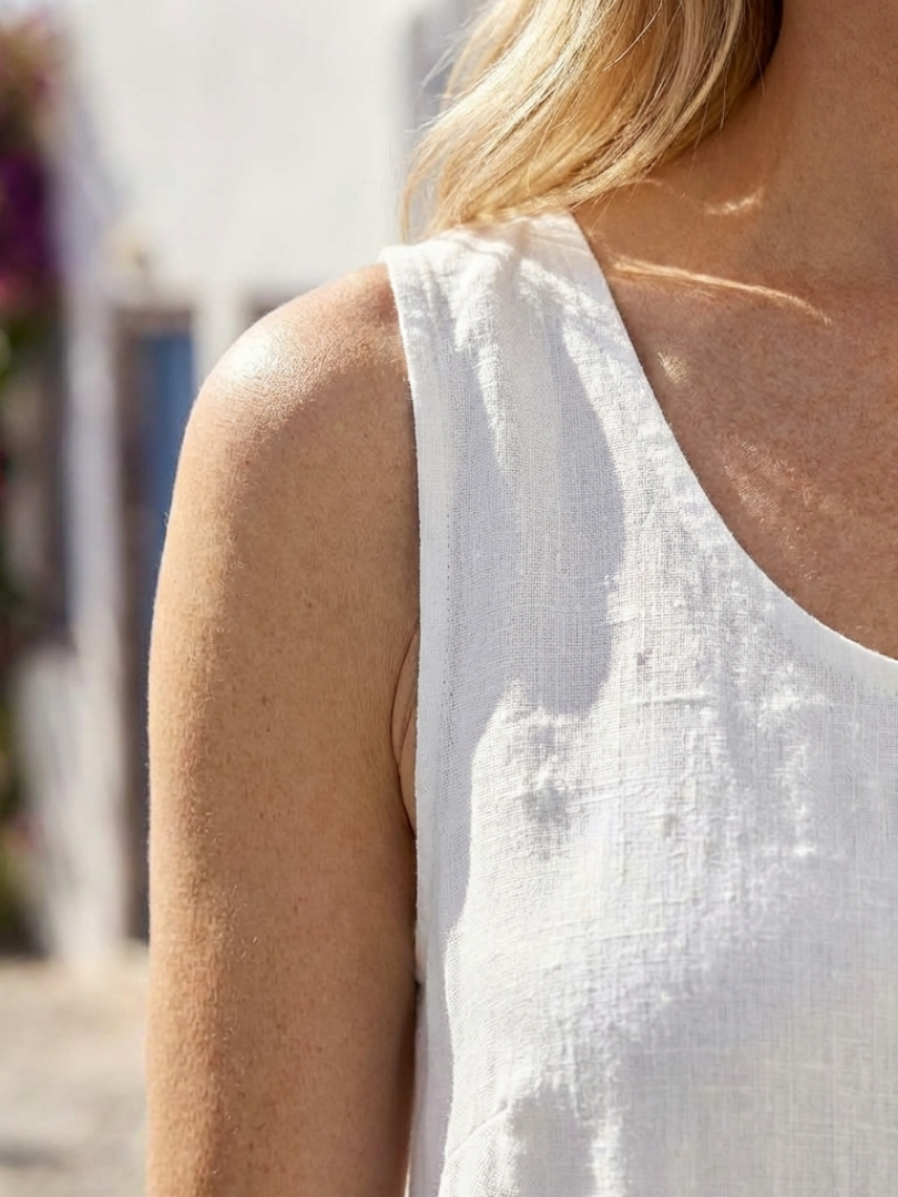 Filipina | Robe midi sem mangas com decote redondo