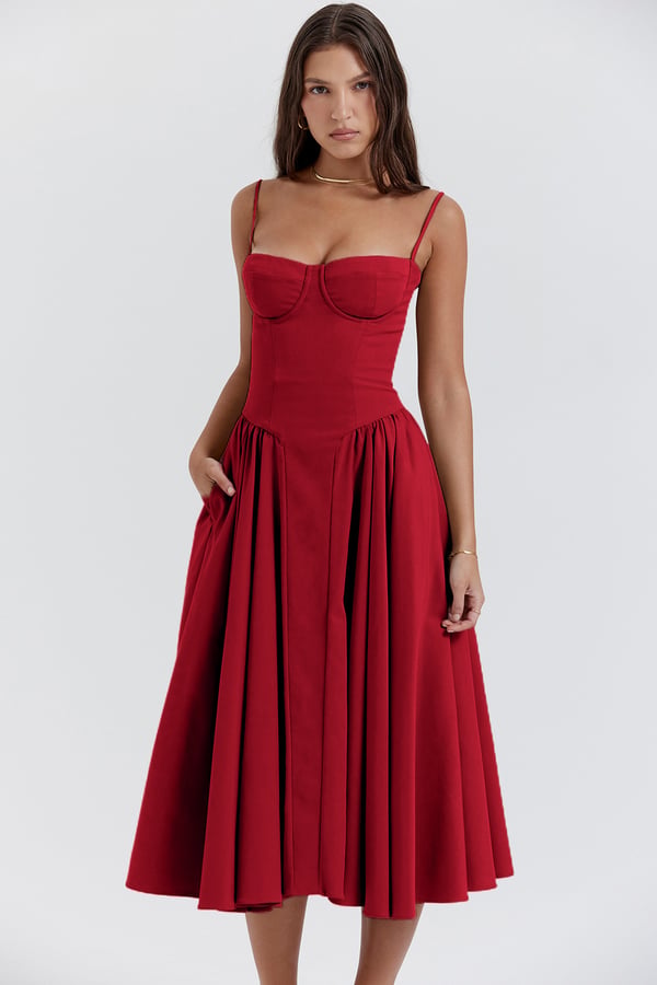 Sigrid | Vestido bustier sem mangas comprimento midi