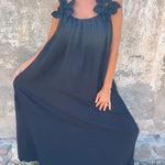 Vestido feminino de cor sólida com padrão floral