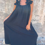 Vestido feminino de cor sólida com padrão floral
