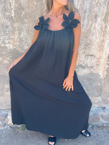 Vestido feminino de cor sólida com padrão floral