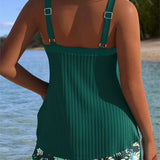 ALBA™ | Tankini Listrado de Duas Peças Curto de Praia
