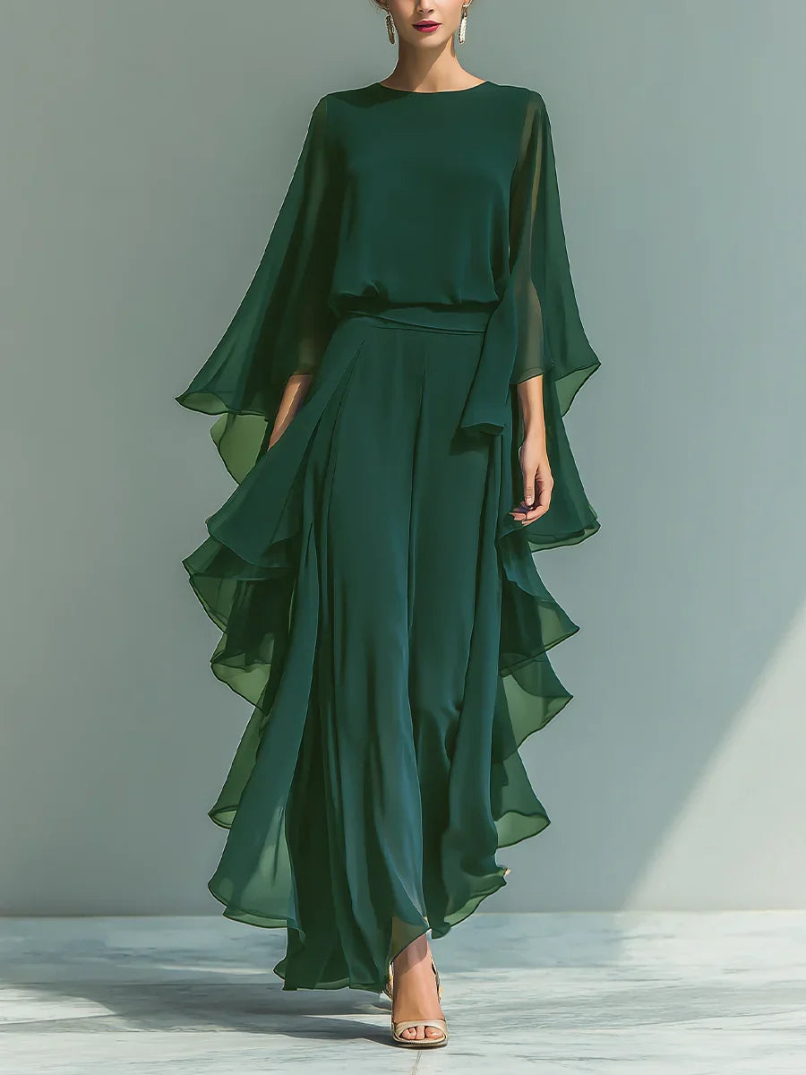 Aurora | Conjunto Elegante em Chiffon com Folhos