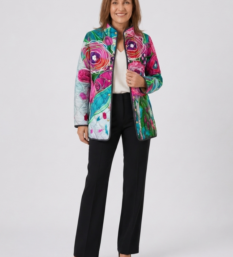 Casaco Acolchoado Aquarela Floral Lucie