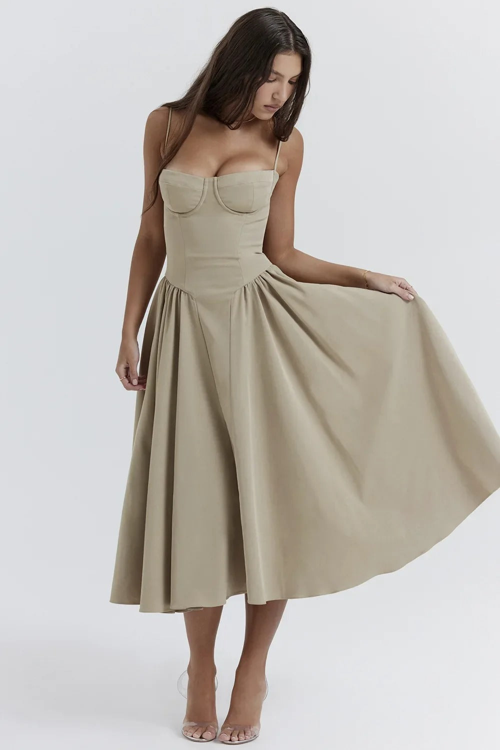 Sigrid | Vestido bustier sem mangas comprimento midi
