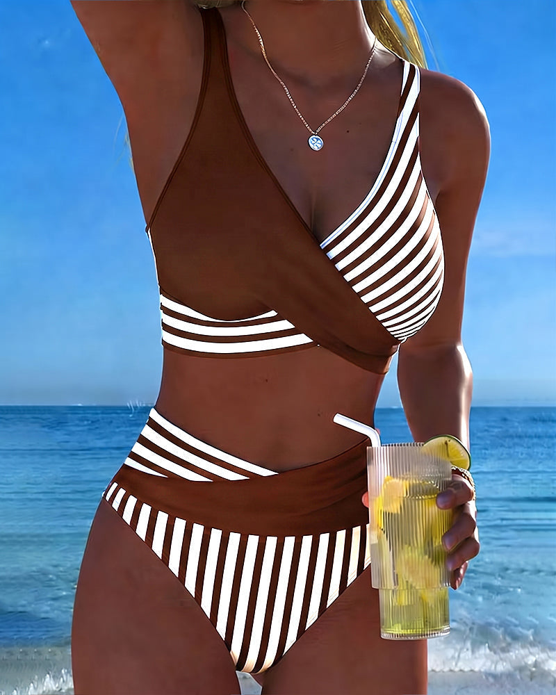 EVA™ | Bikini Cruzado Rayado Impresso