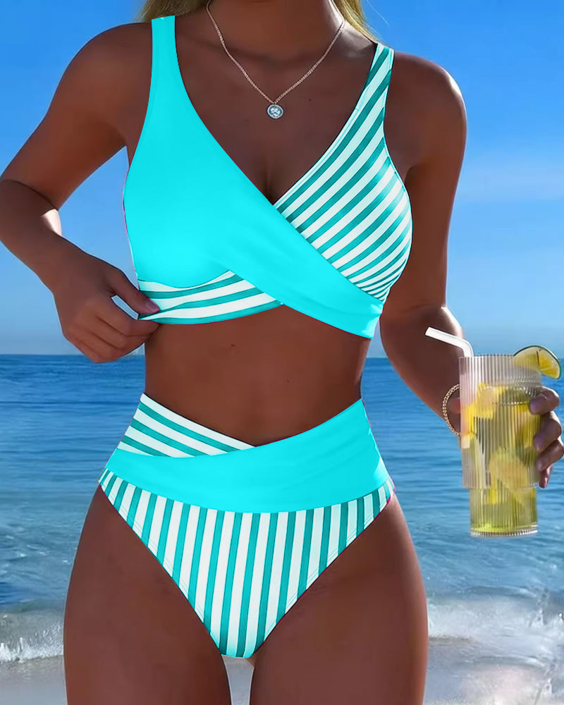 EVA™ | Bikini Cruzado Rayado Impresso