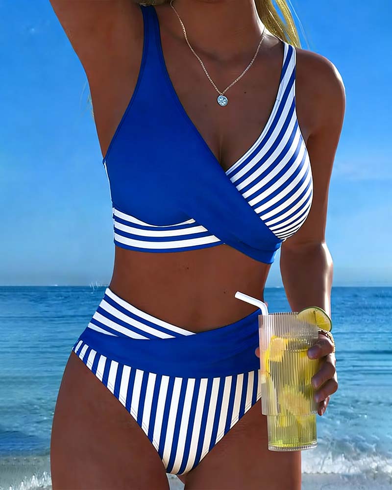 EVA™ | Bikini Cruzado Rayado Impresso