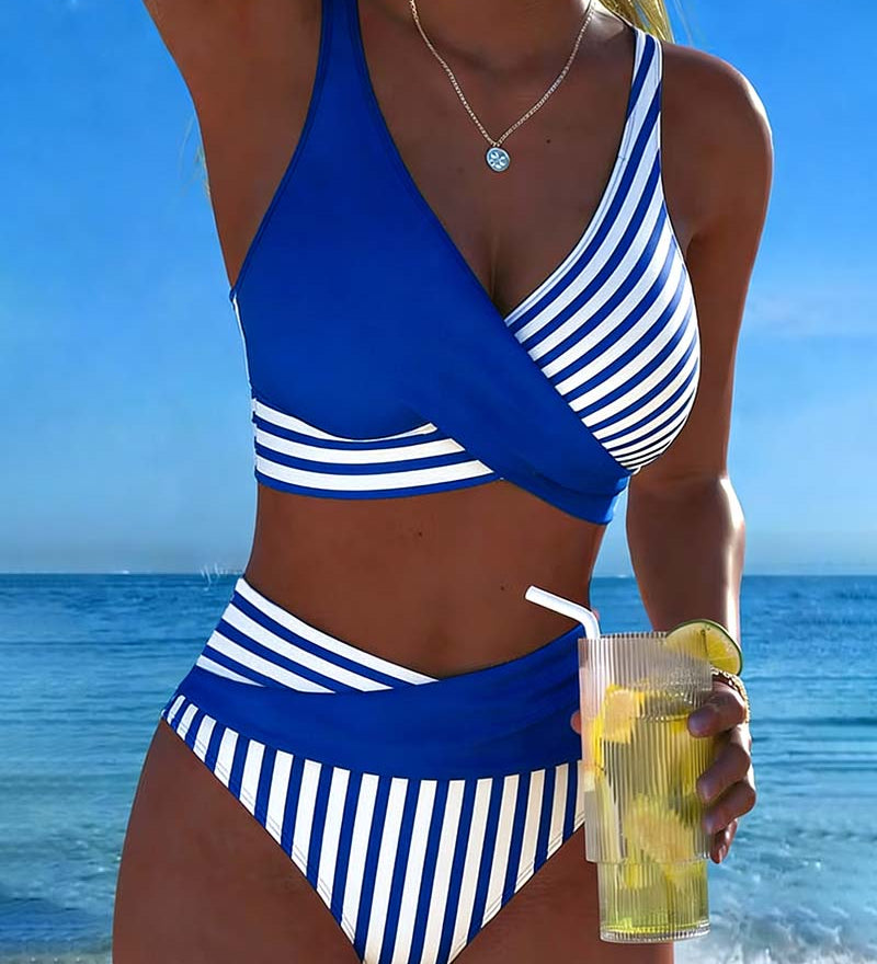 EVA™ | Bikini Cruzado Rayado Impresso