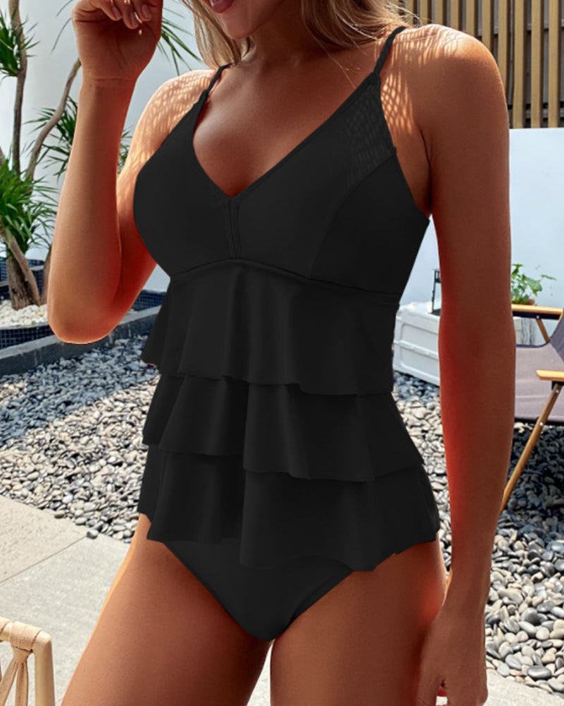 Teresa™ | Fato de banho liso com volantes elegantes