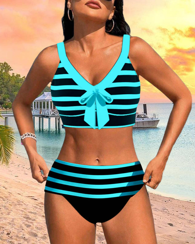 Laluna® | Bikini de cintura alta às riscas