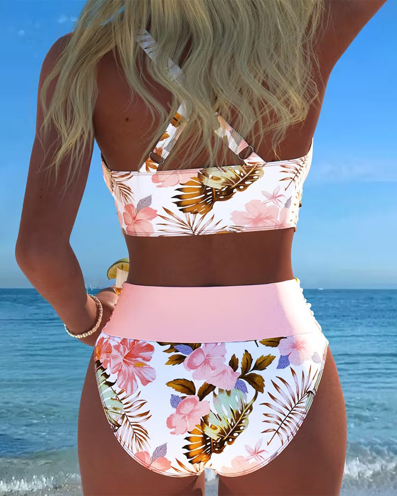 Jolina™ | Bikini de duas peças com estampado floral e contraste