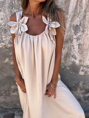 Vestido feminino de cor sólida com padrão floral