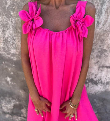 Vestido feminino de cor sólida com padrão floral