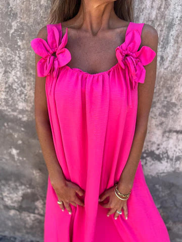 Vestido feminino de cor sólida com padrão floral