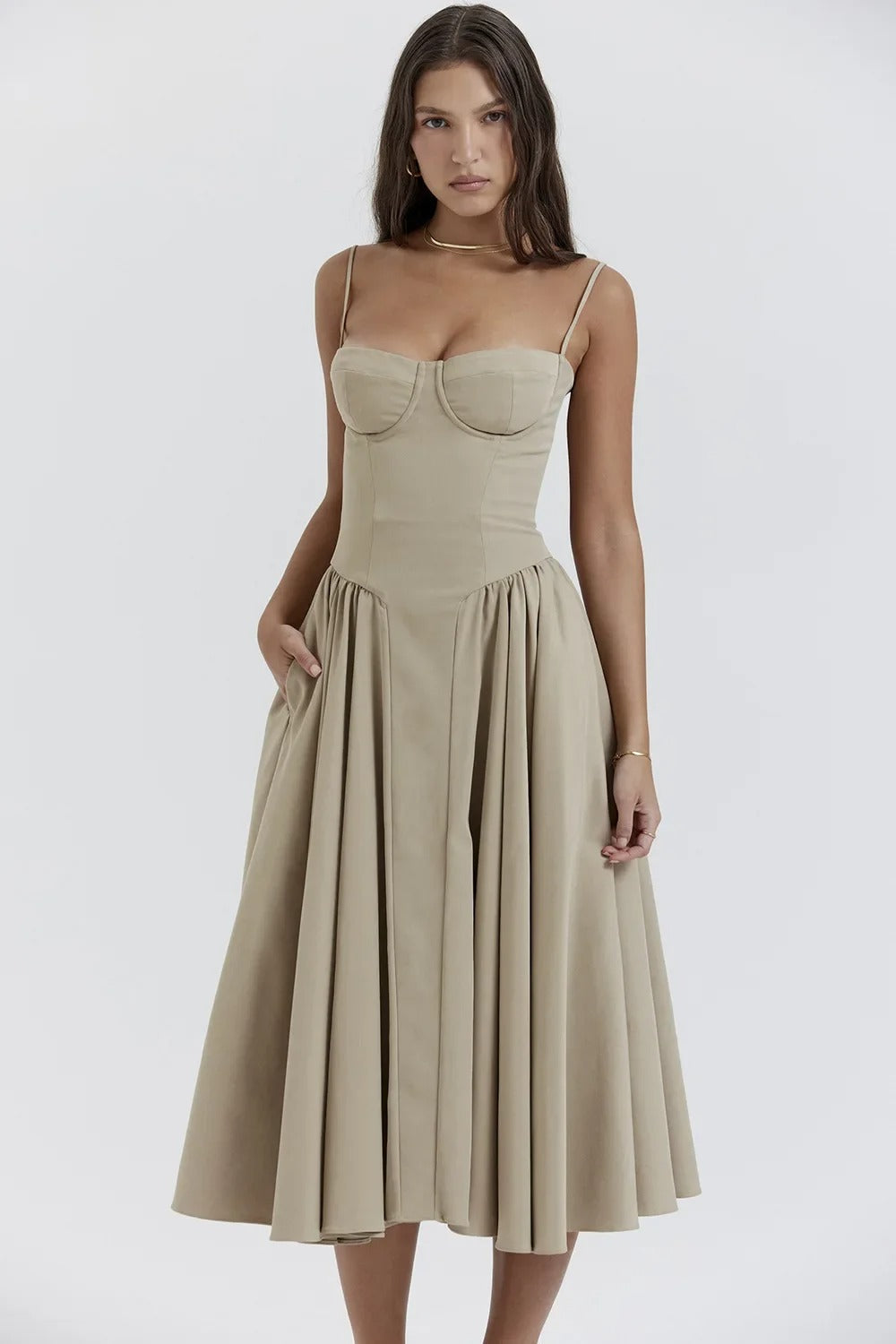 Sigrid | Vestido bustier sem mangas comprimento midi