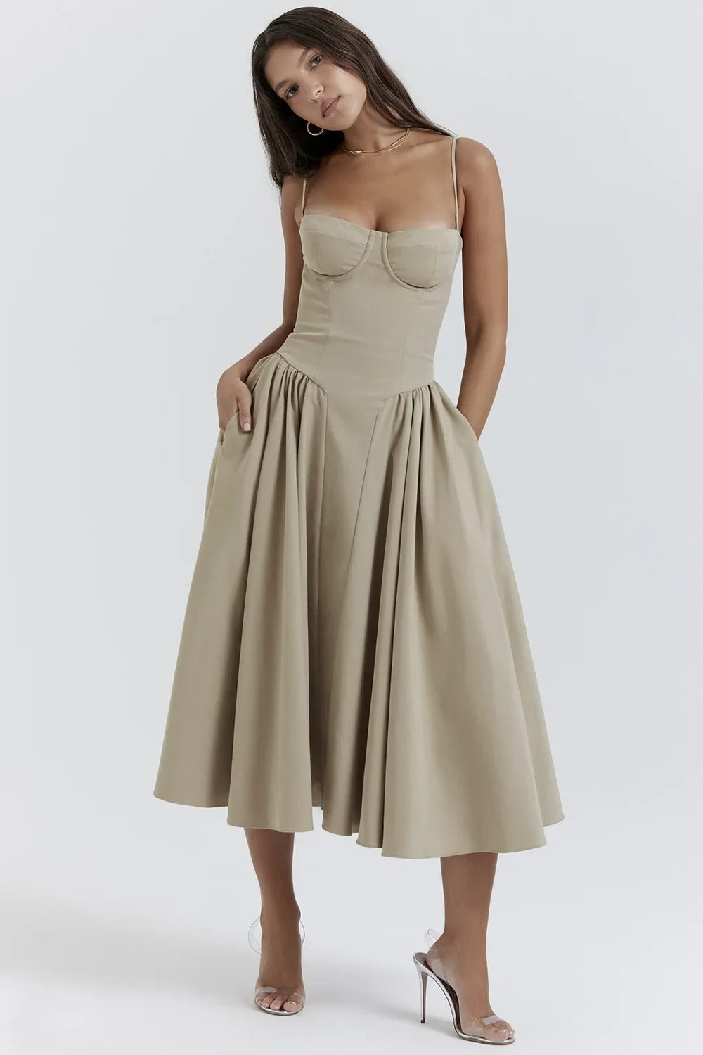 Sigrid | Vestido bustier sem mangas comprimento midi