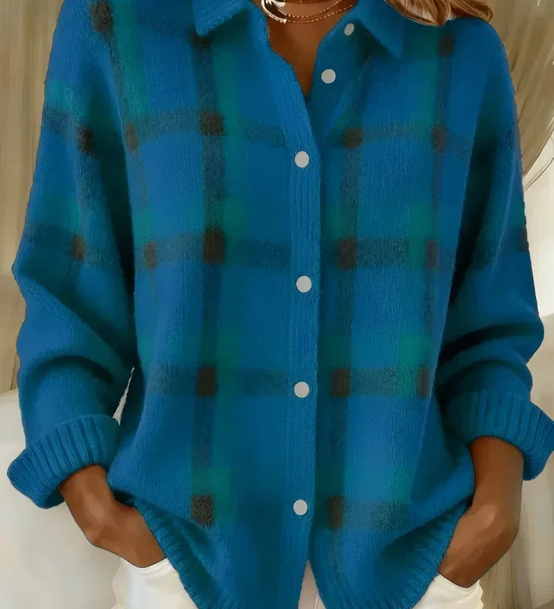 Kelsey™ | Cardigan xadrez em malha escovada