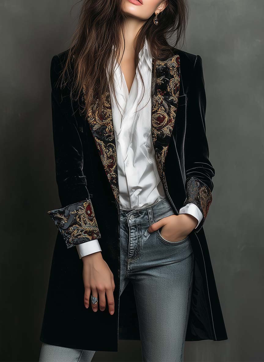Octavia | Blazer Ajustado com Detalhes Barrocos