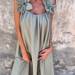 Vestido feminino de cor sólida com padrão floral