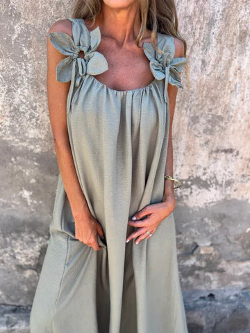 Vestido feminino de cor sólida com padrão floral