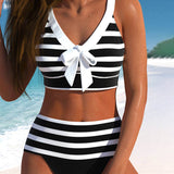 Laluna® | Bikini de cintura alta às riscas
