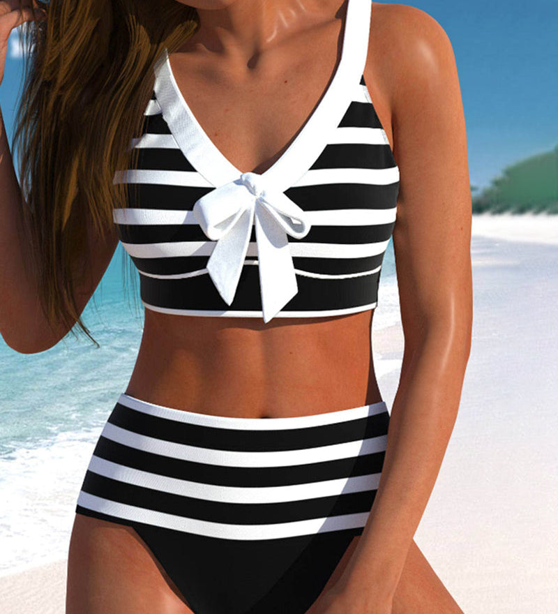 Laluna® | Bikini de cintura alta às riscas