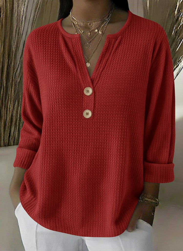 Lucía | Camisola Henley Gofrada com Botões - 3