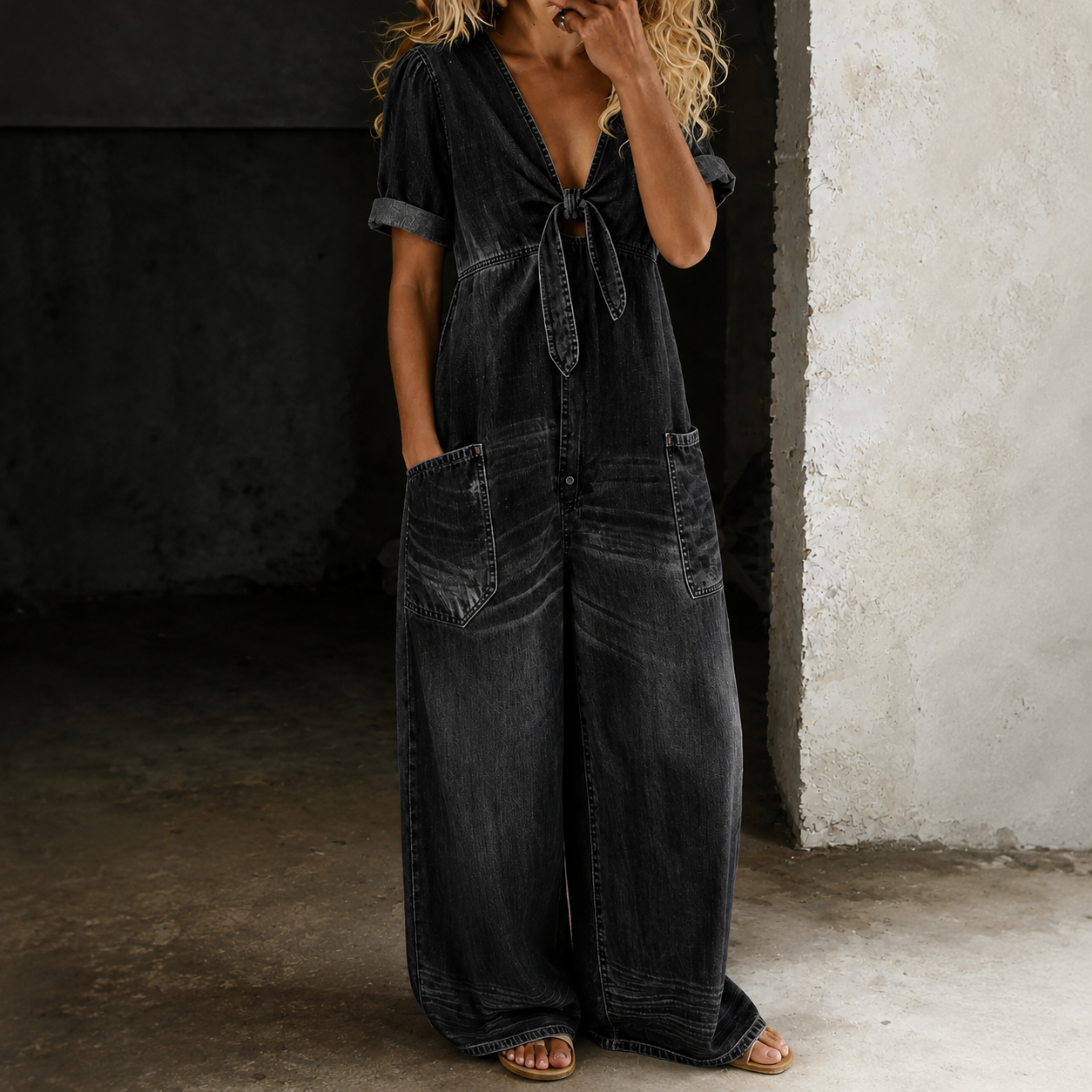 Maya | Macacão Denim de Perna Larga