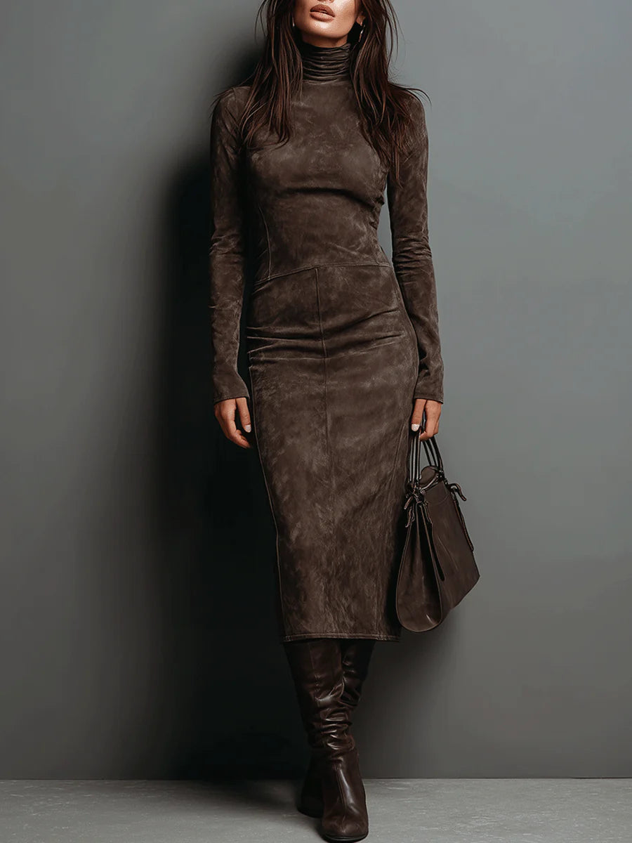 Auriane | Robe Midi de Suédine com Gola Alta