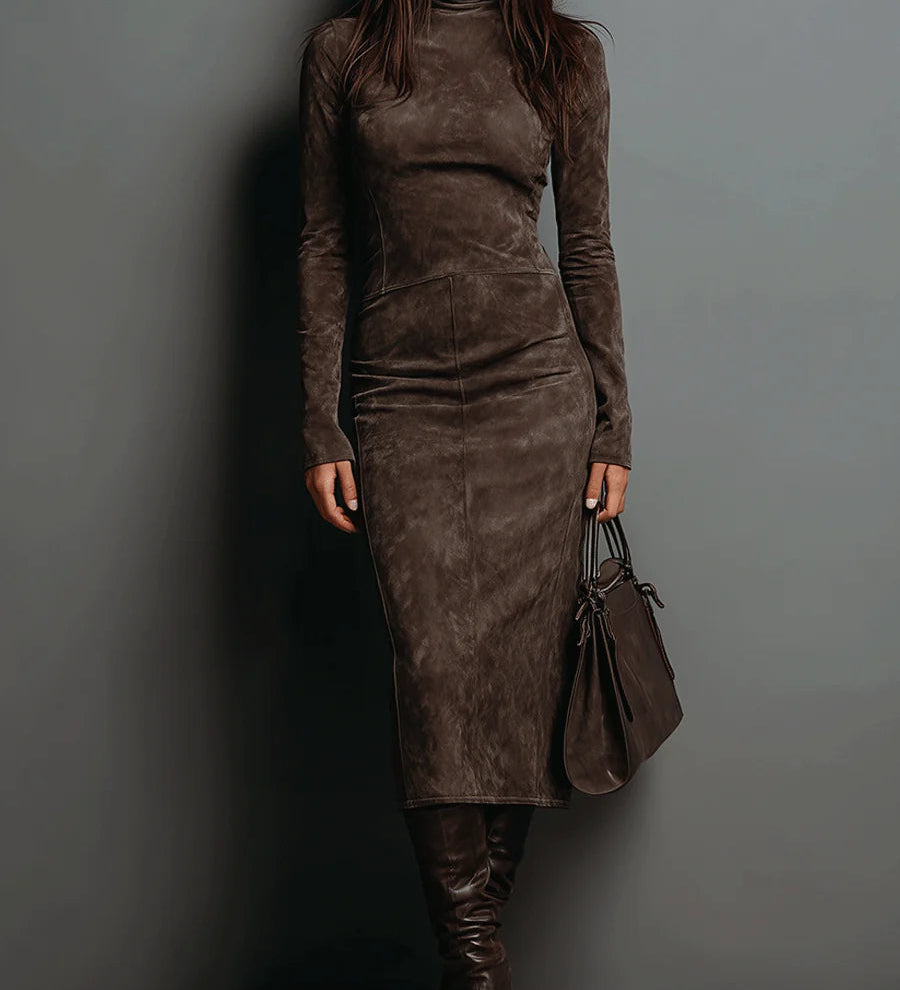 Auriane | Robe Midi de Suédine com Gola Alta