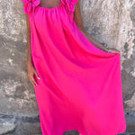 Vestido feminino de cor sólida com padrão floral