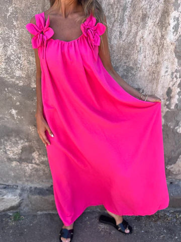 Vestido feminino de cor sólida com padrão floral
