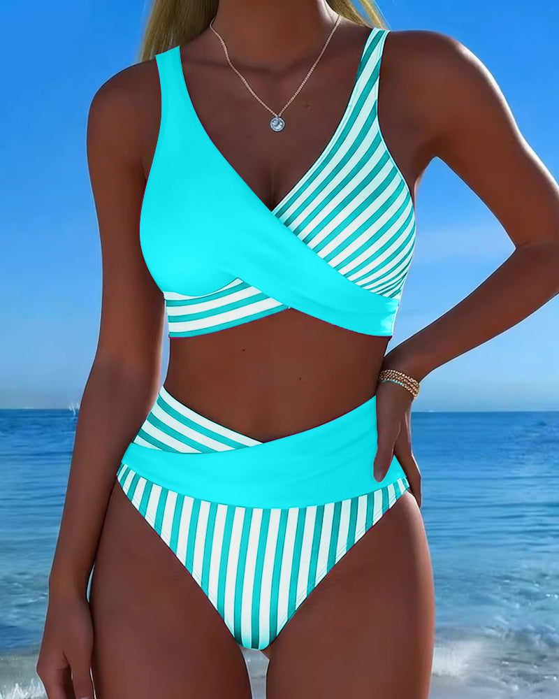EVA™ | Bikini Cruzado Rayado Impresso