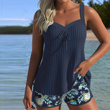 ALBA™ | Tankini Listrado de Duas Peças Curto de Praia