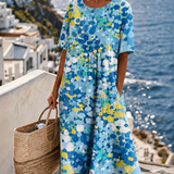 Chérie | Vestido midi com flores, amplo e leve