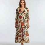 Élise | Vestido midi floral de mangas longas em V