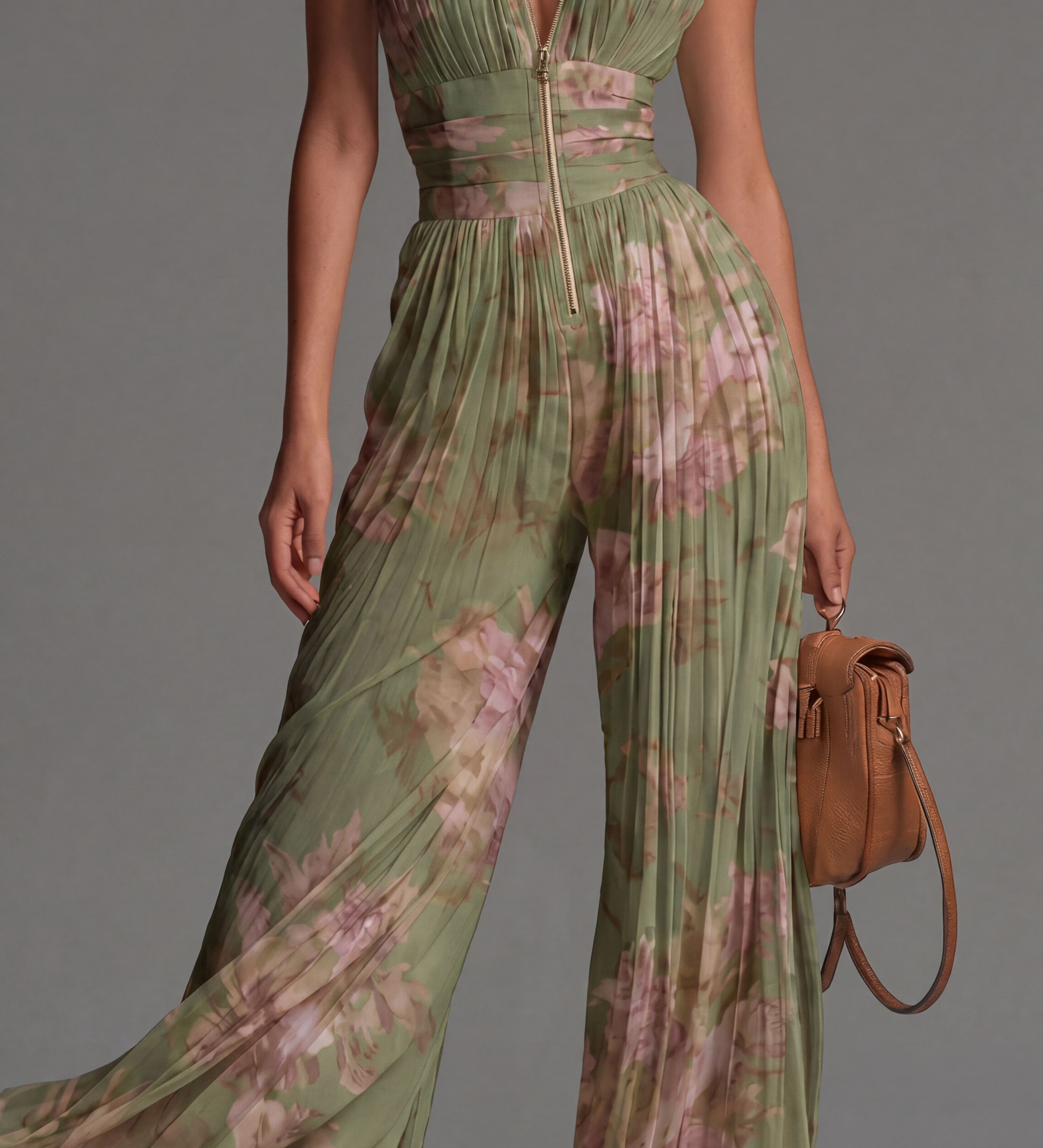 Inés | Macacão plisado de chiffon floral