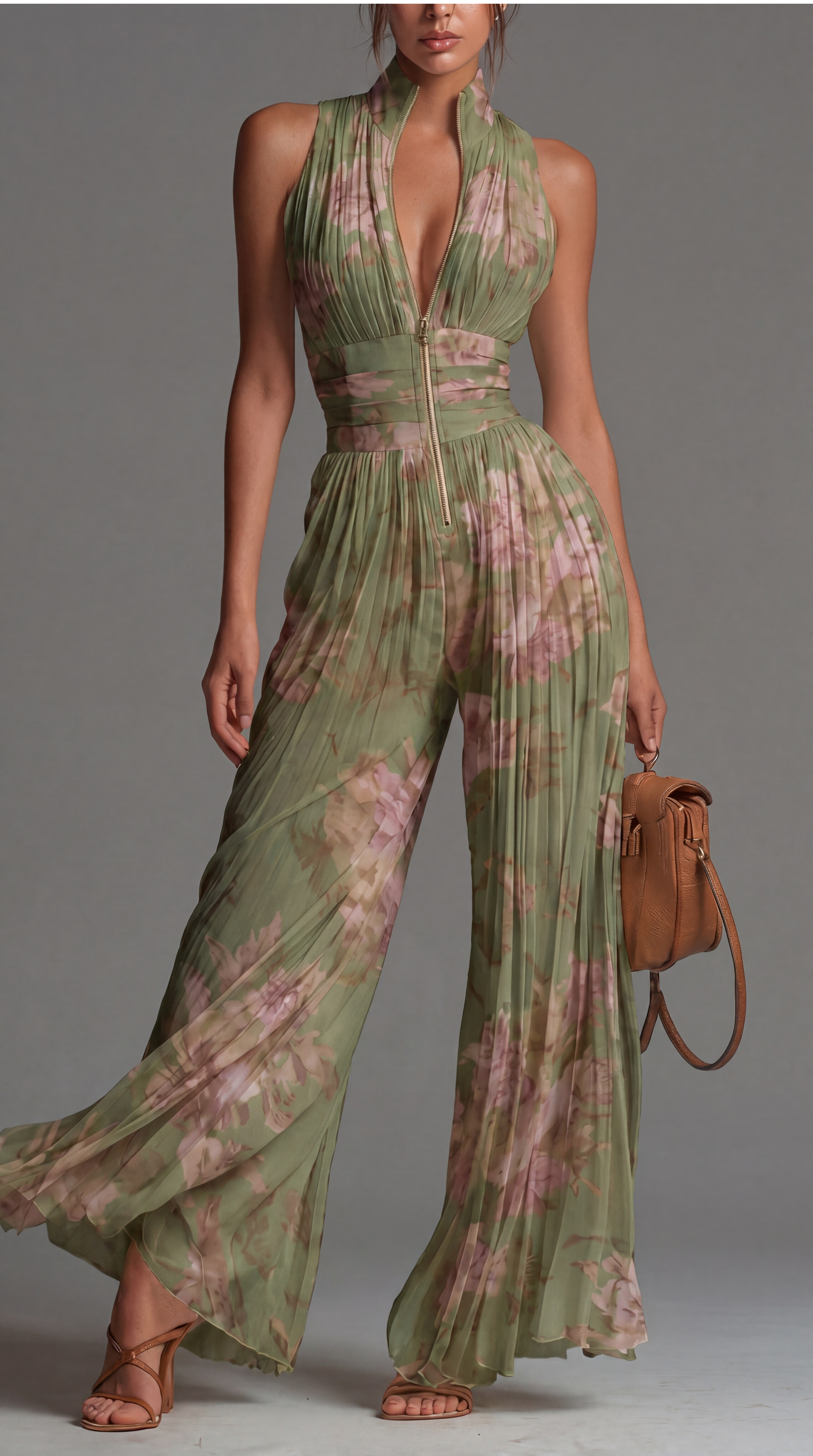 Inés | Macacão plisado de chiffon floral
