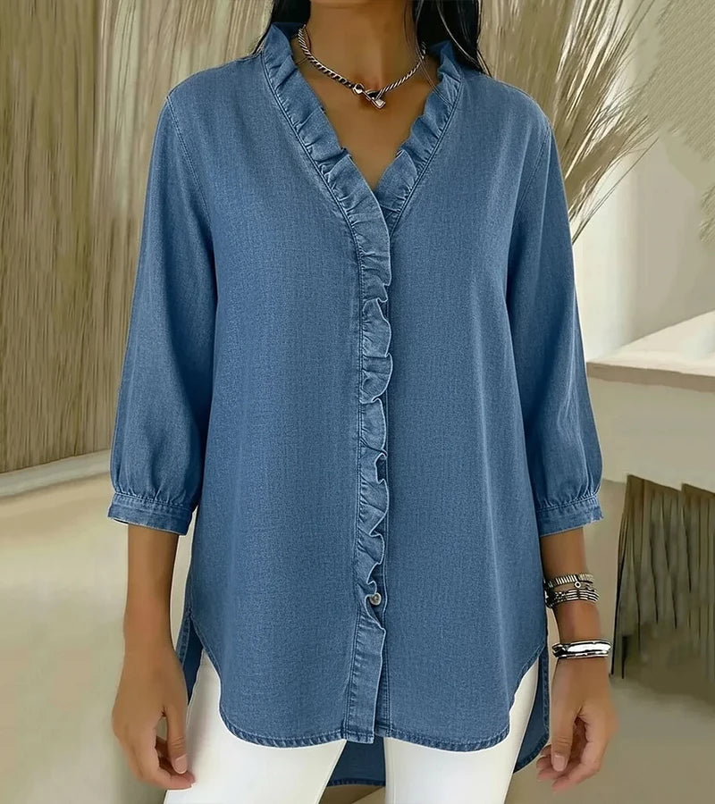 Maud™ | Blusa fluida com decote V e volantes