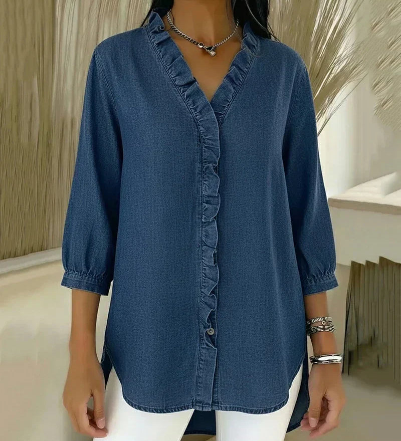 Maud™ | Blusa fluida com decote V e volantes
