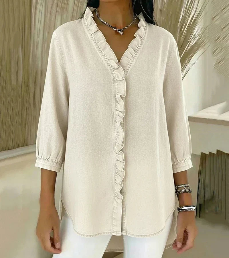 Maud™ | Blusa fluida com decote V e volantes
