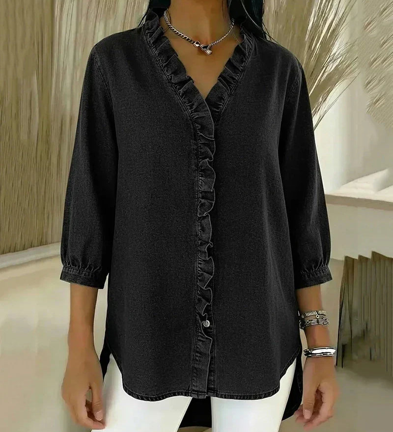 Maud™ | Blusa fluida com decote V e volantes