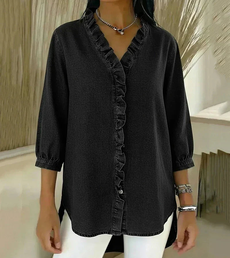 Maud™ | Blusa fluida com decote V e volantes