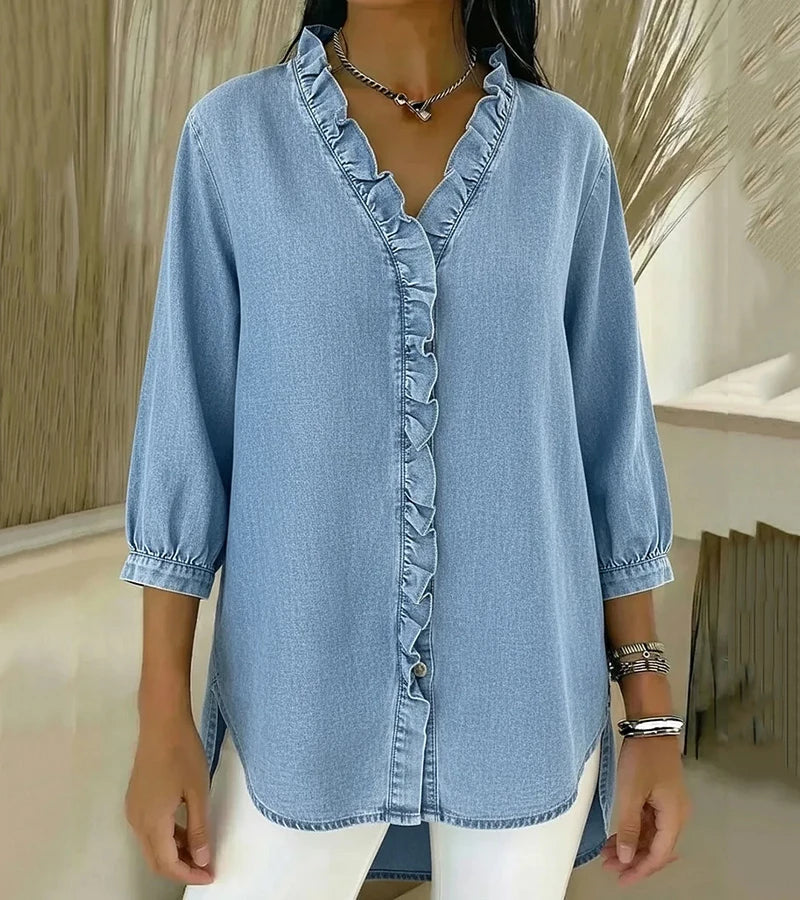 Maud™ | Blusa fluida com decote V e volantes