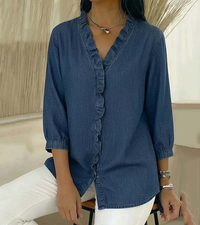 Maud™ | Blusa fluida com decote V e volantes