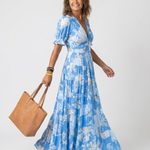 Juliette | Vestido midi com flores, mangas curtas e decote em V