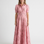 Amélie | Vestido maxi de mangas curtas com cinto em flores